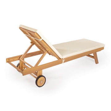 Mallorca 77.56"x23.62" Modern Classic Adjustable Acacia Wood Chaise Outdoor Lounge Chair with Cushion & Wheels - JONATHAN Y